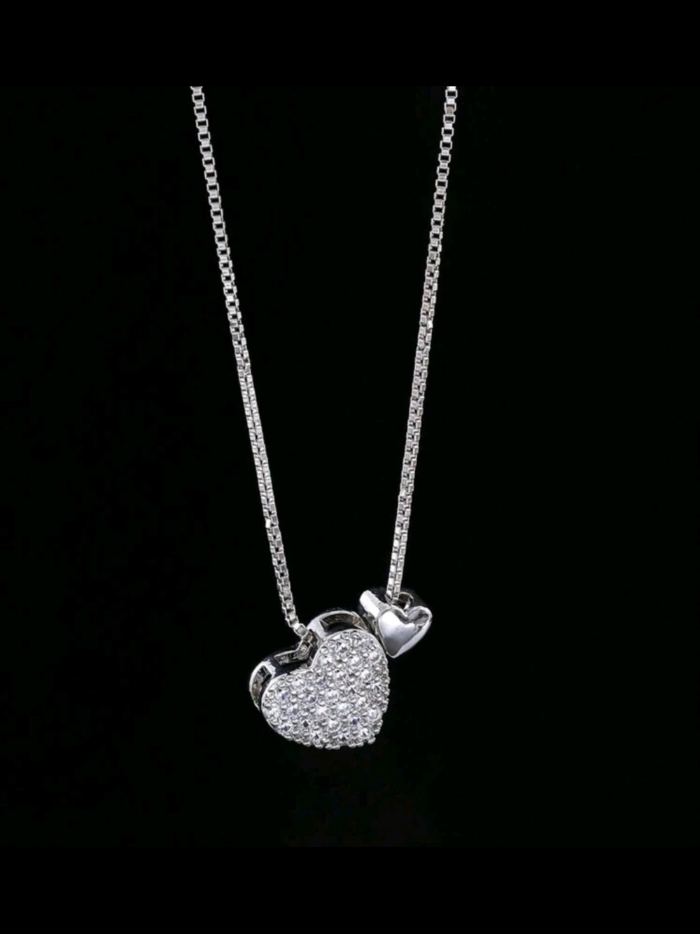 Source Unknown Silver Heart Pendant Necklace with Pavé Crystals